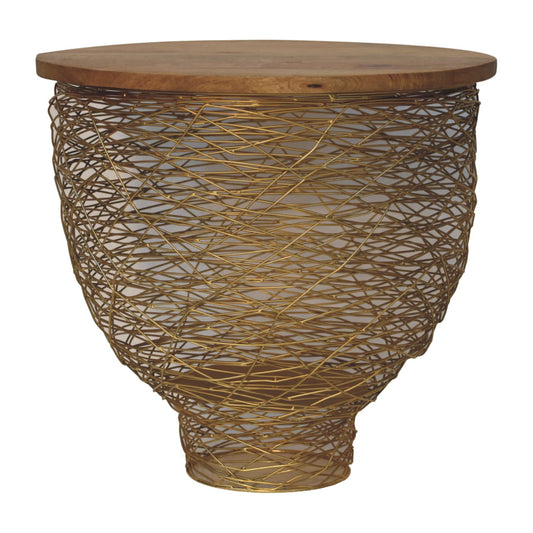Netted Metal Side Table with Light Wood Top