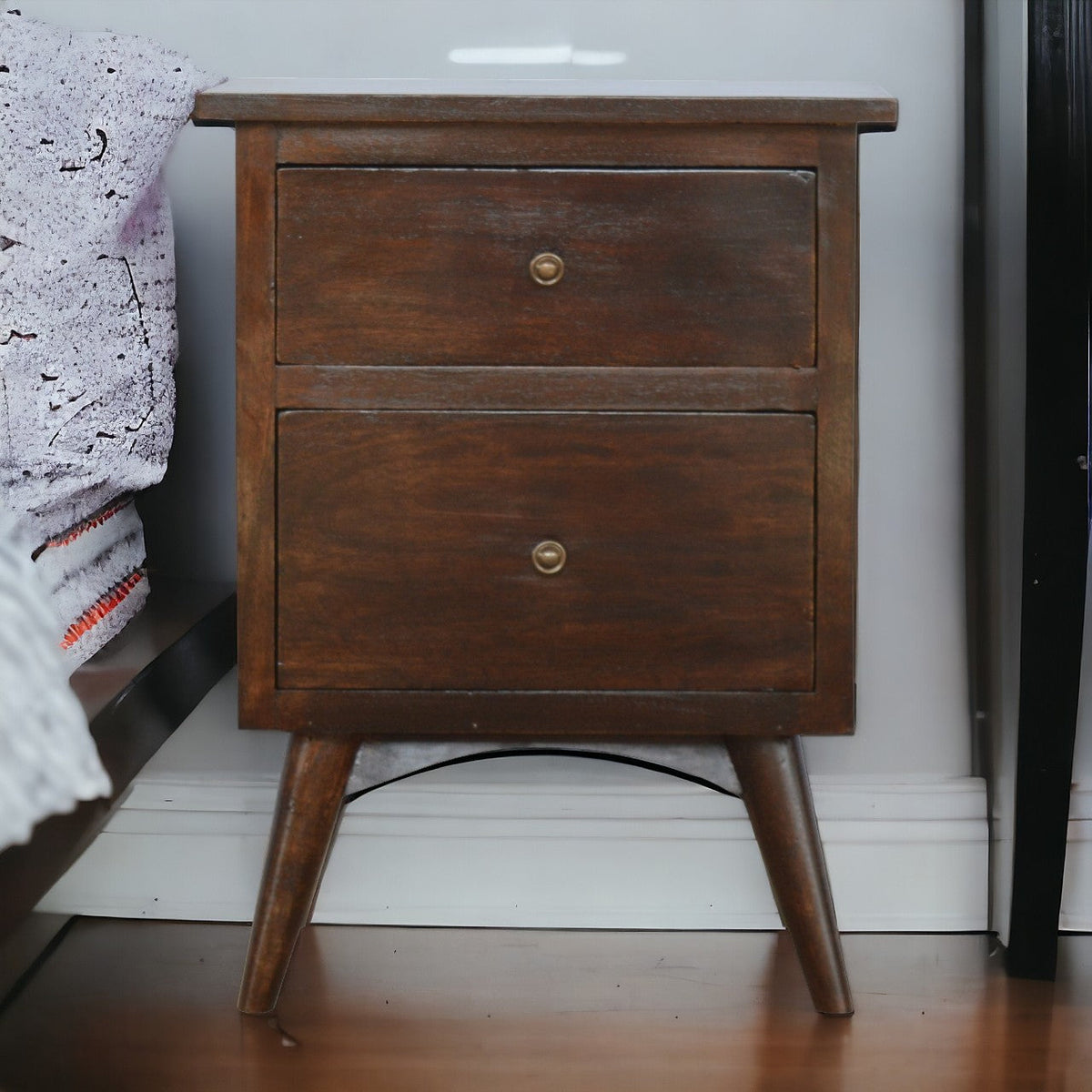 Walnut 2 Drawer Nordic Bedside