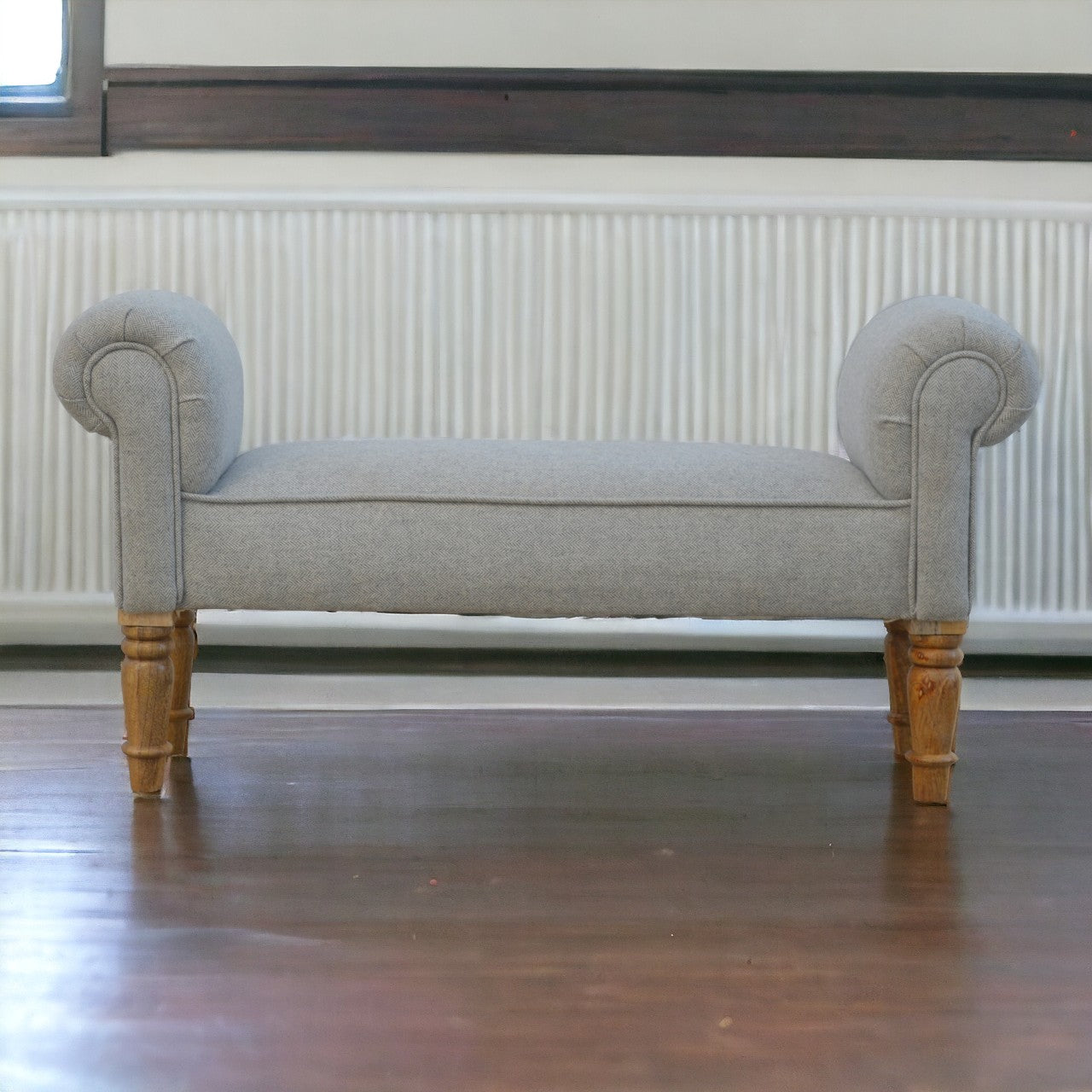 Grey Tweed Bench with Turned Feet