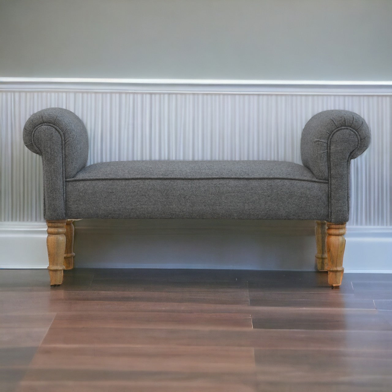 Black Tweed Bench with Turned Feet