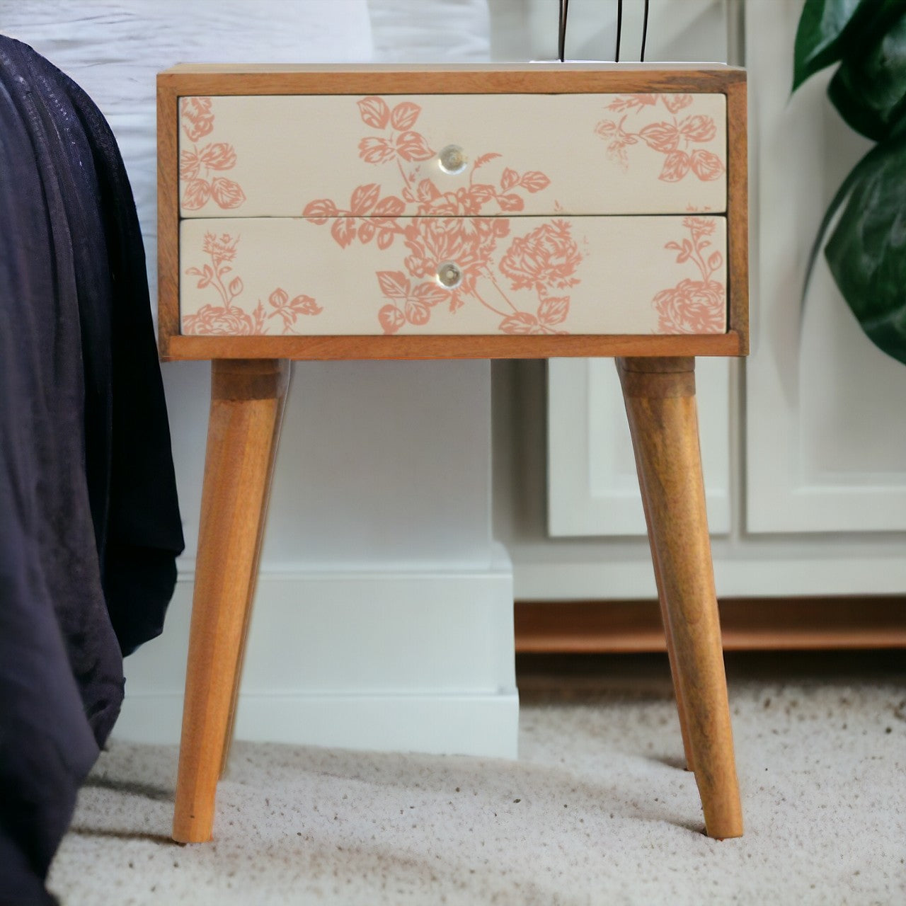 Pink Floral Screen Printed Bedside