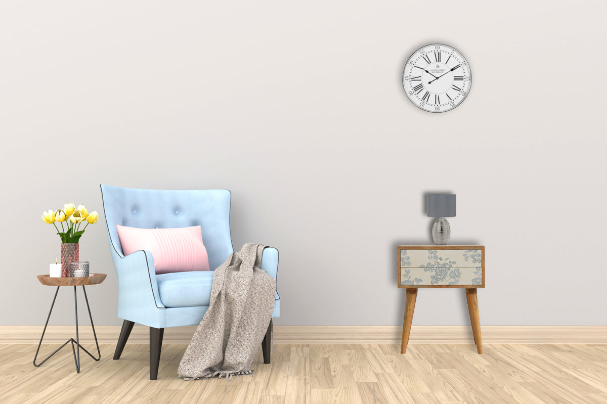 Blue Floral Screen Printed Bedside