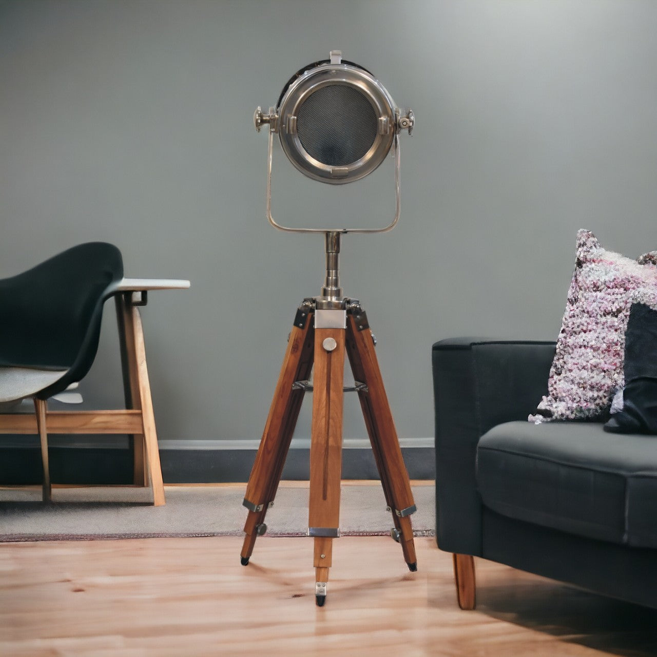 Netted Chrome Tripod Fold Spotlight Floor Lamp