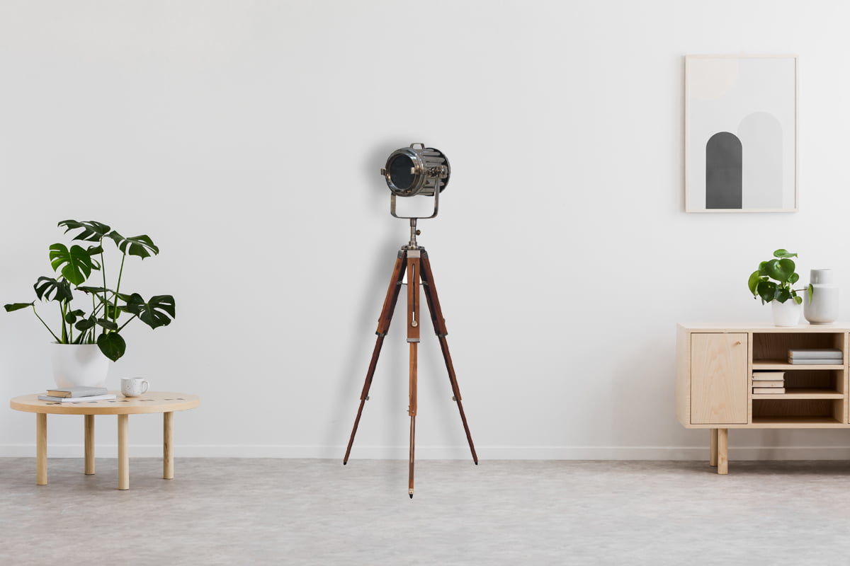 Netted Chrome Tripod Fold Spotlight Floor Lamp