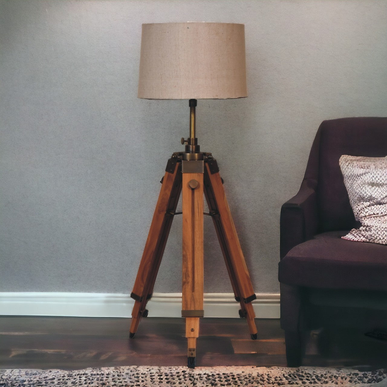 Wooden Tripod Lamp