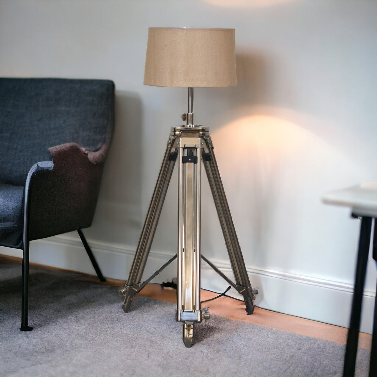 Artisan Tripod Floor Lamp with Chrome Base for Contemporary and Rustic Interiors