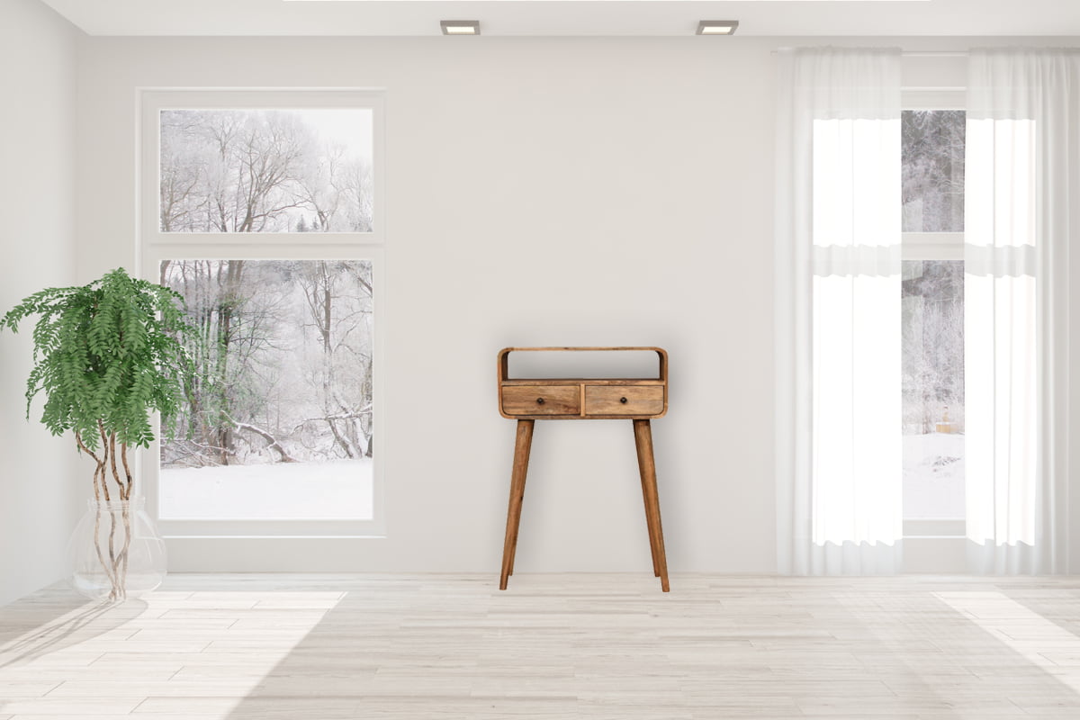 Mini Curved Oak-ish Console Table