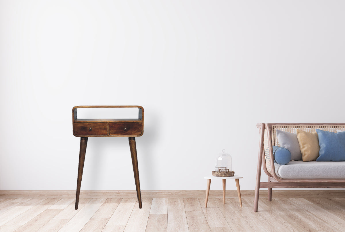 Mini Grey-wash Curved Console Table