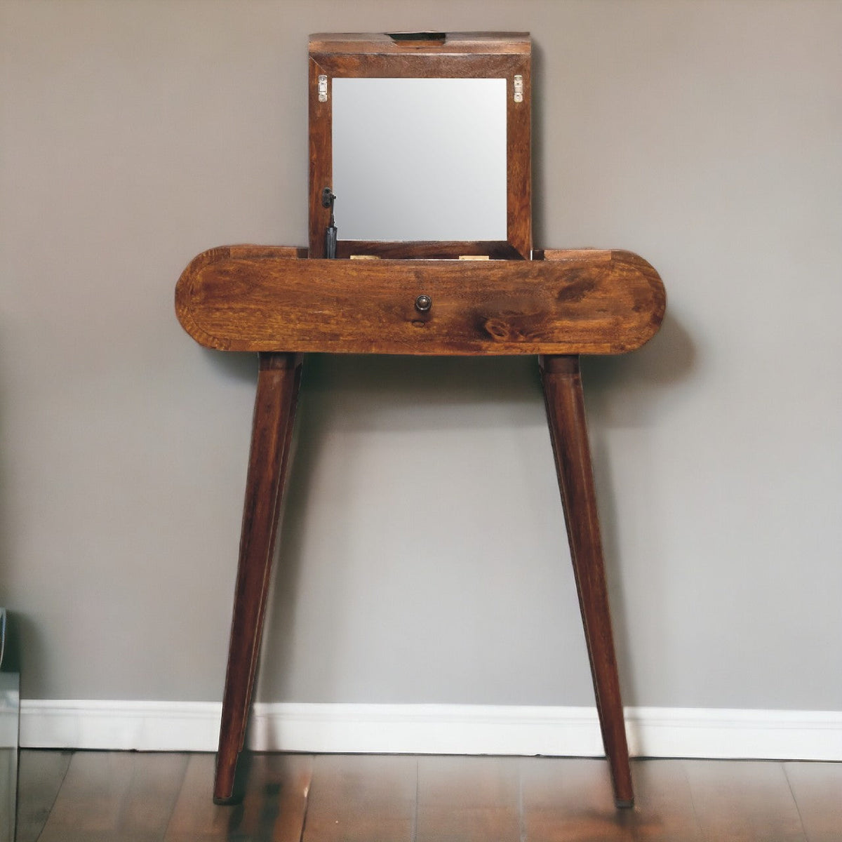 Mini Round Chestnut Fold Vanity Chest of Drawers
