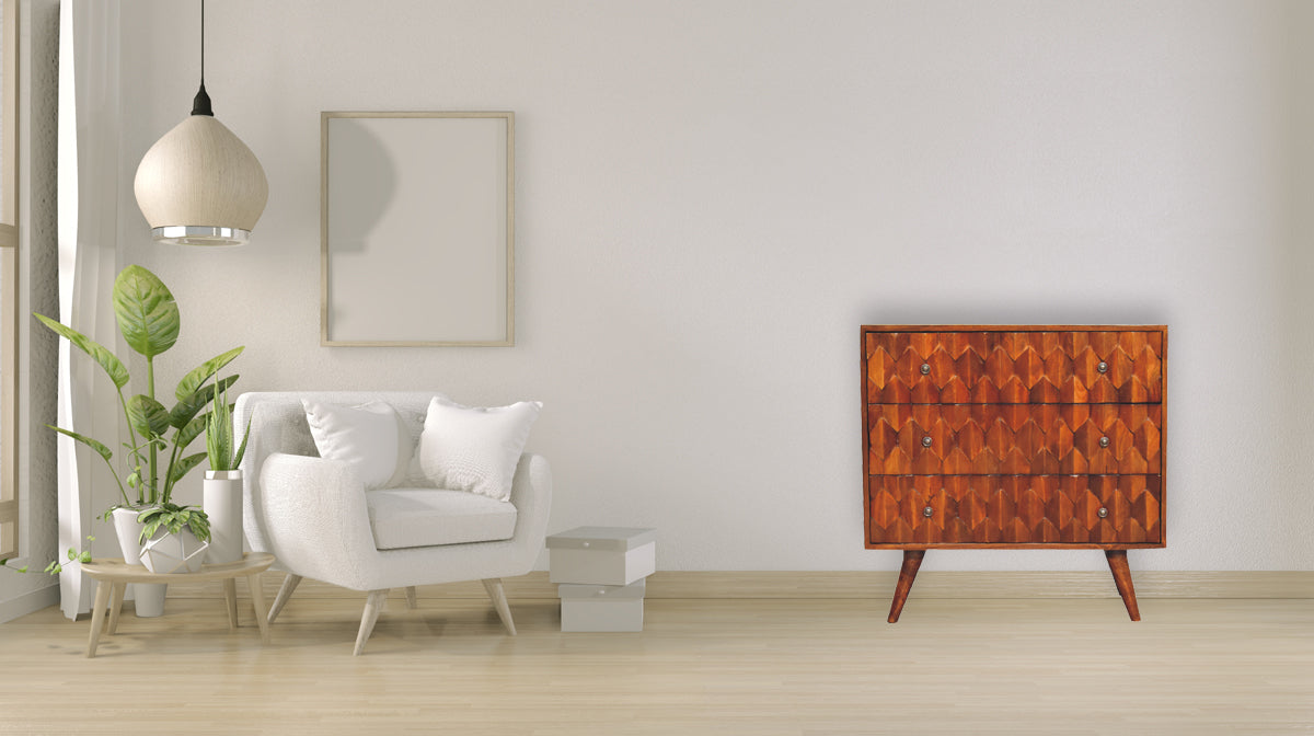 Pineapple Chestnut Carved Chest of Drawers