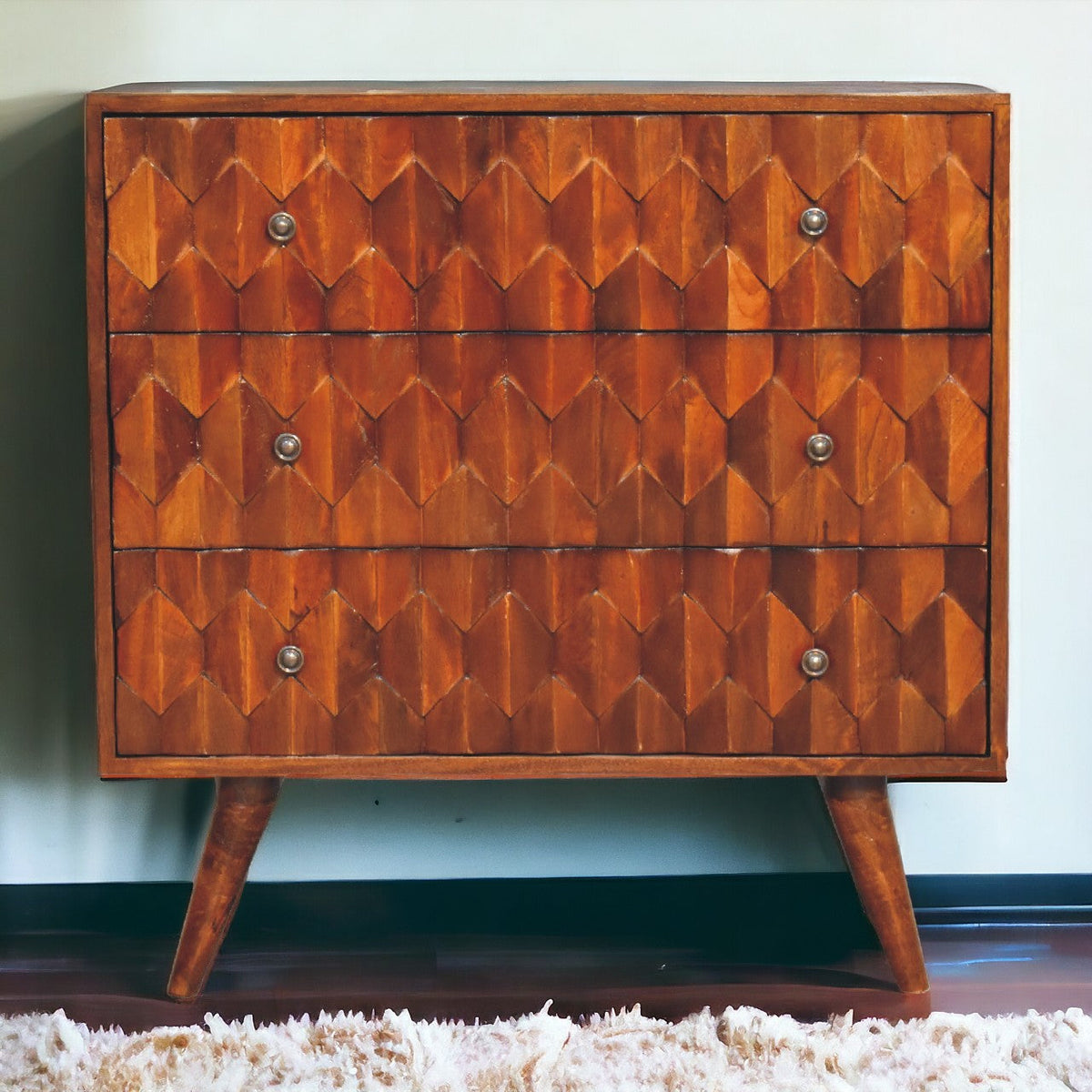 Pineapple Chestnut Carved Chest of Drawers