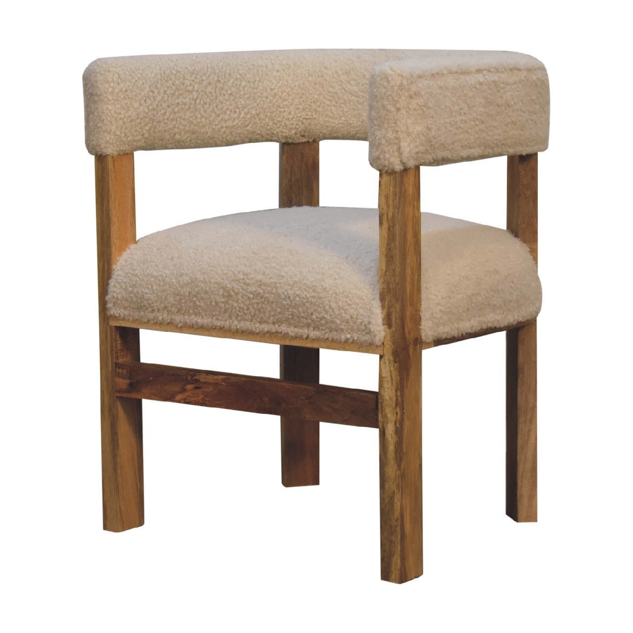 Cream Boucle Solid Wood Chair