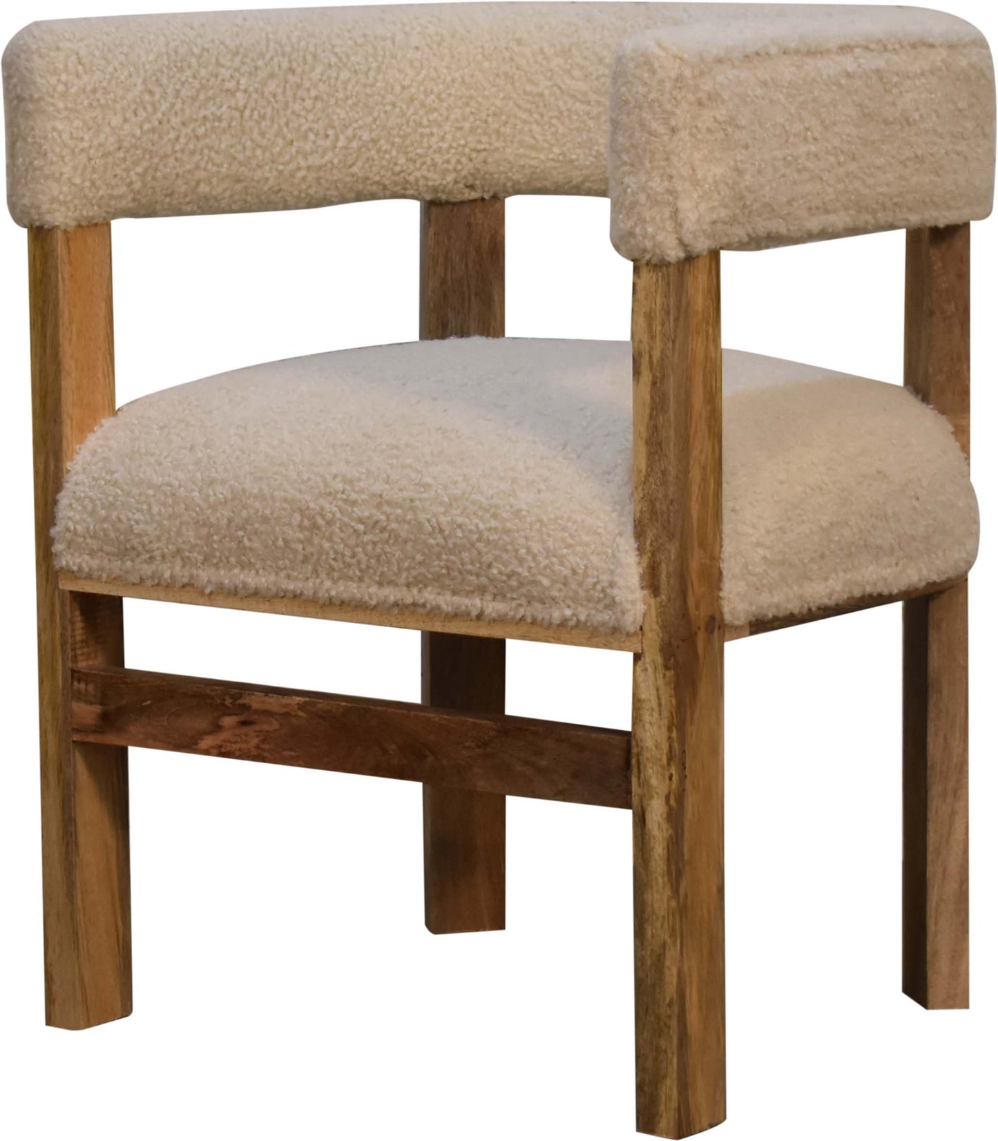 Cream Boucle Solid Wood Chair