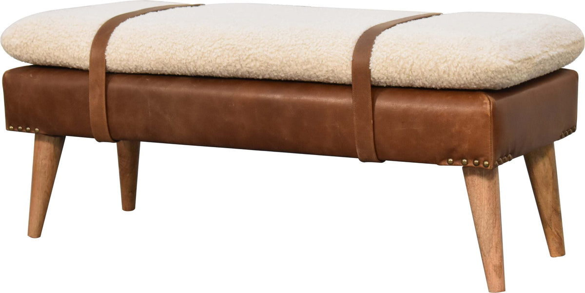 Bouclé Buffalo Hide Leather Bench