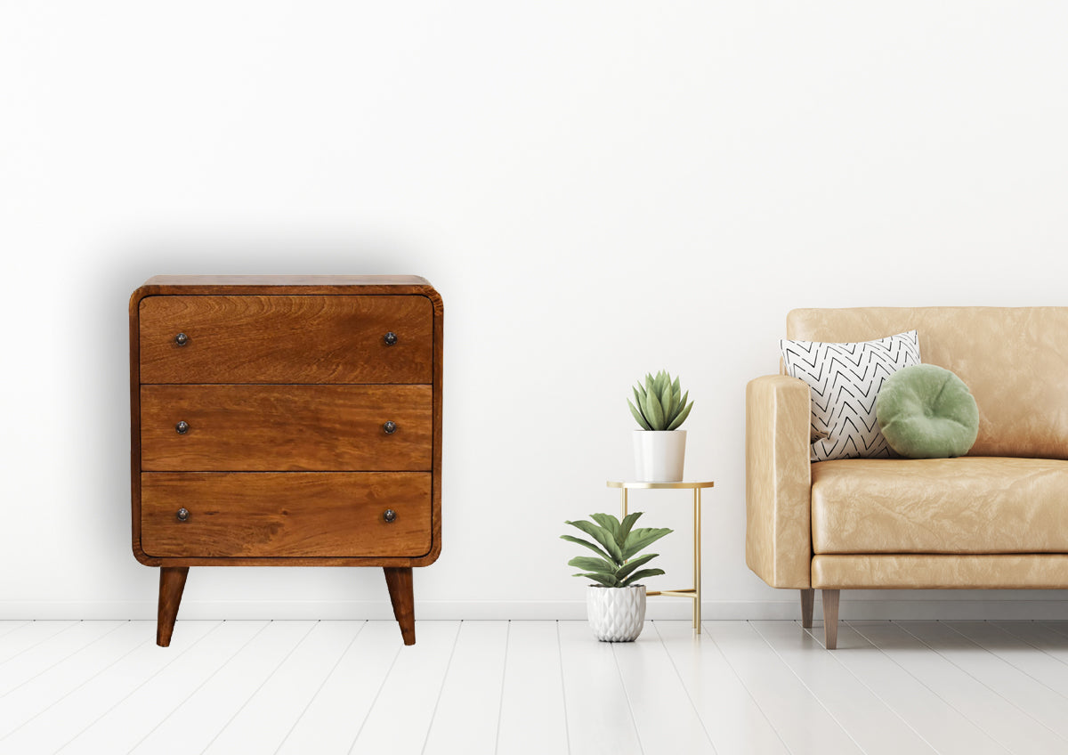 Mini Curved Chestnut Chest of Drawers