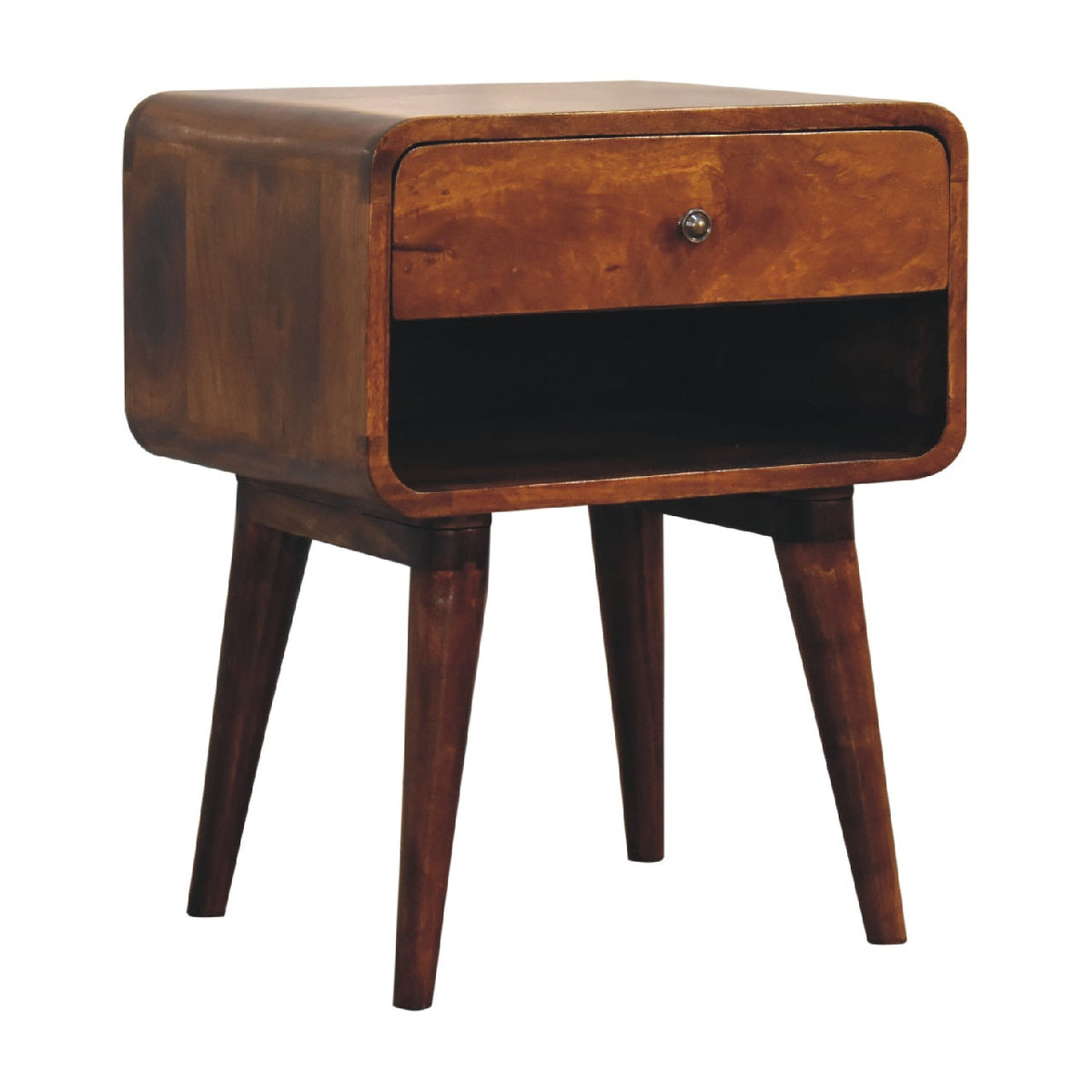 Curve Open Slot Chestnut Bedside Table
