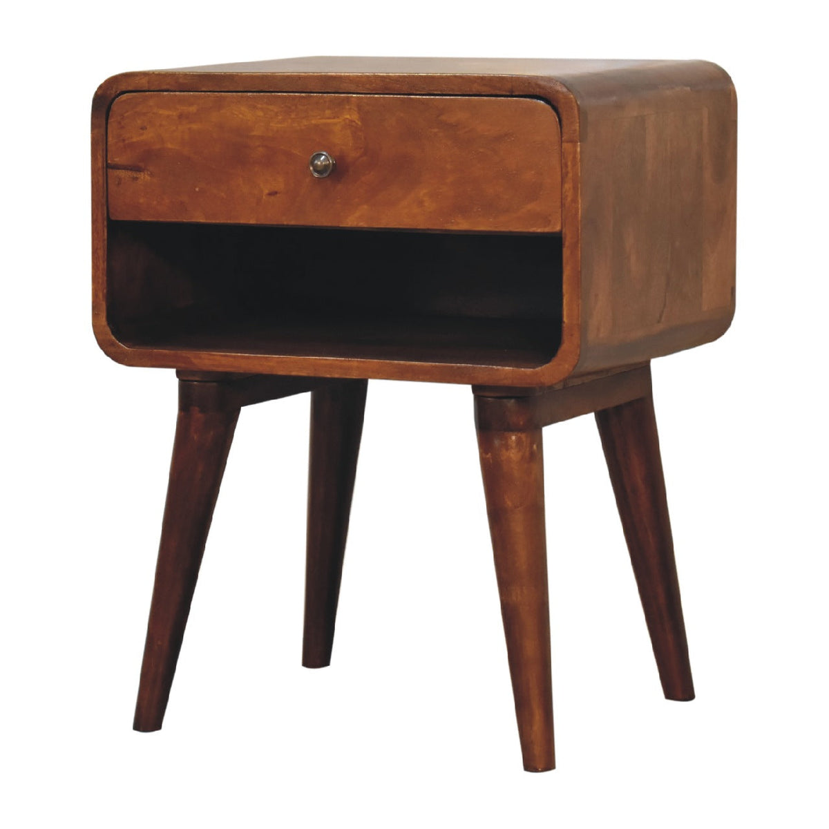 Curve Open Slot Chestnut Bedside Table