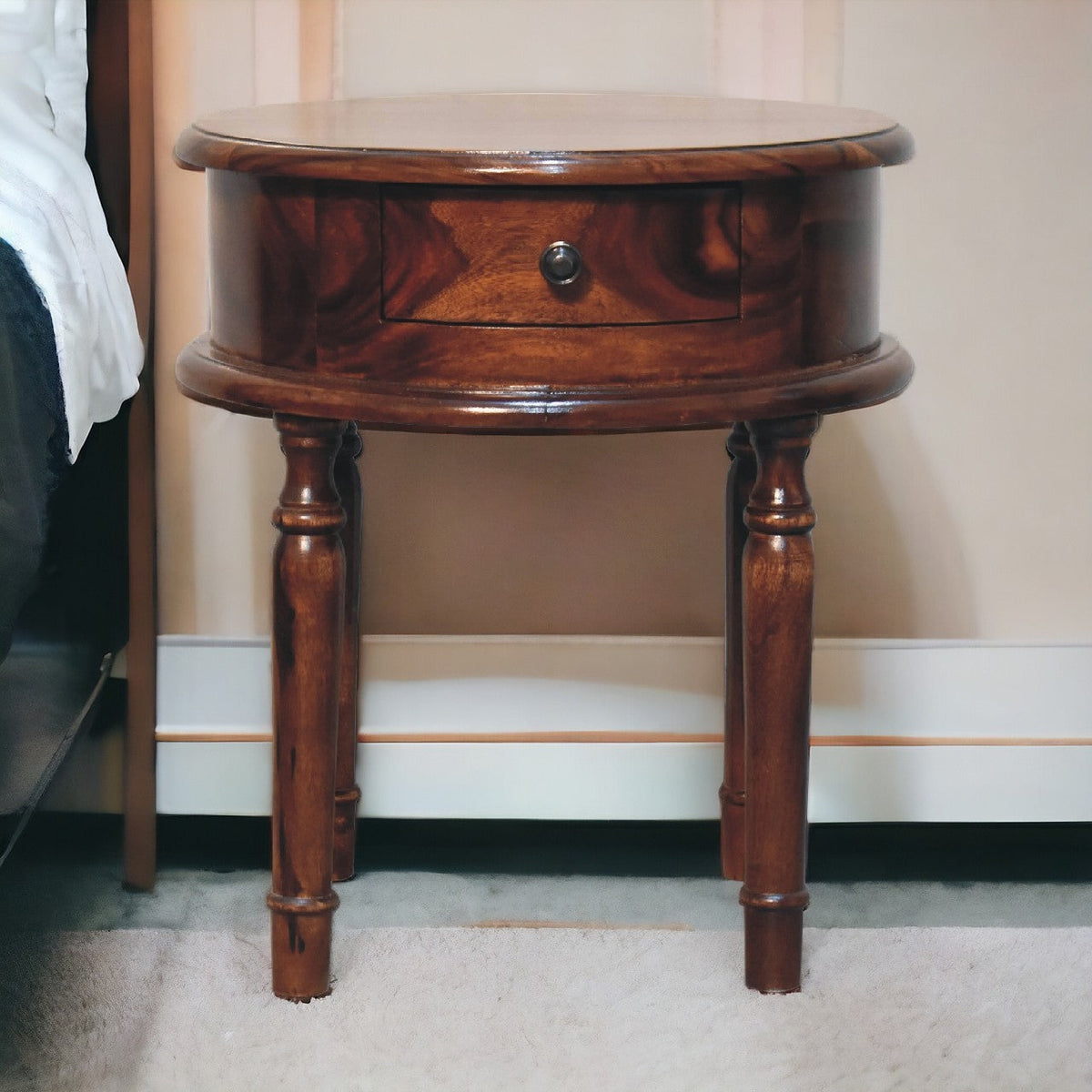Honey finish Turned Leg Bedside Table