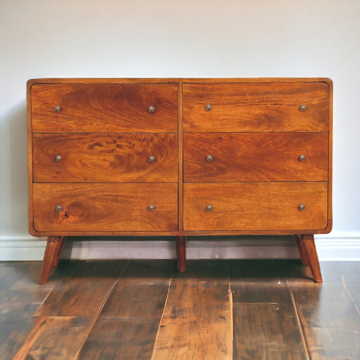 Large Curved Chestnut Chest of Drawers