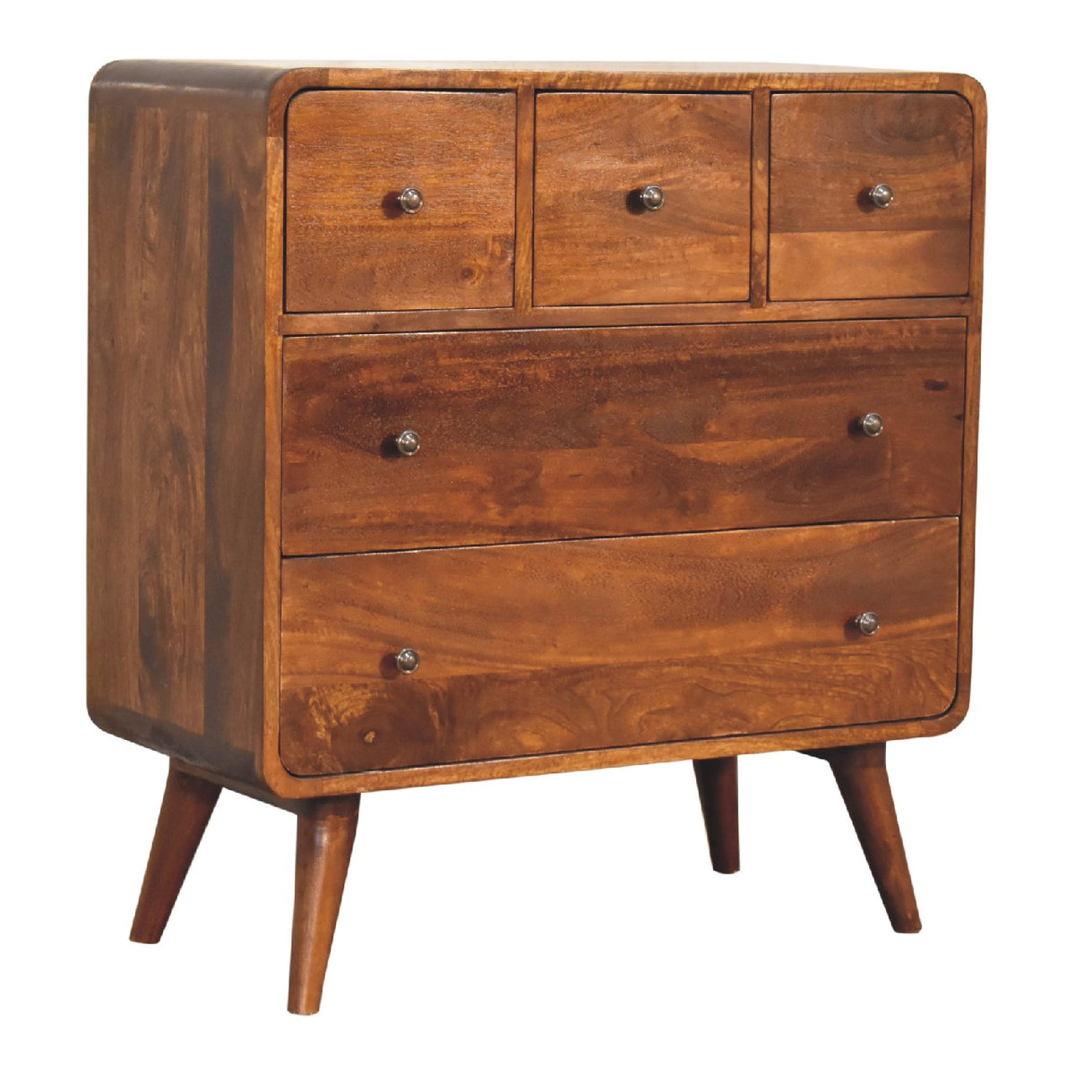 3 over 2 Curved Chestnut Chest of Drawers