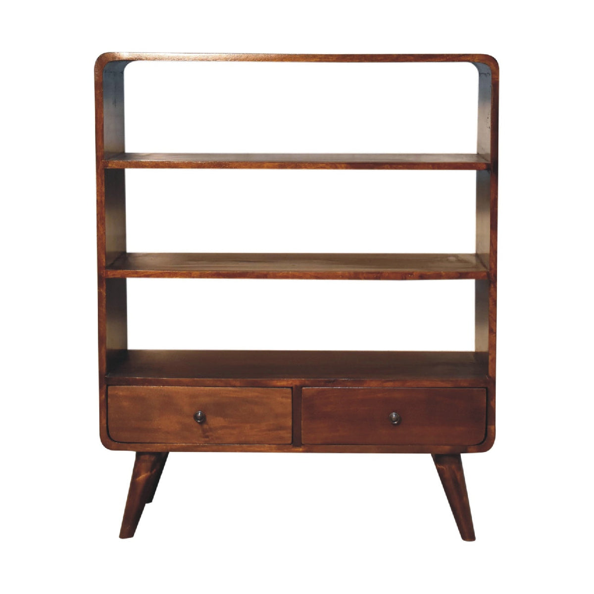Curved Chestnut Low Bookcase Chest of Drawers