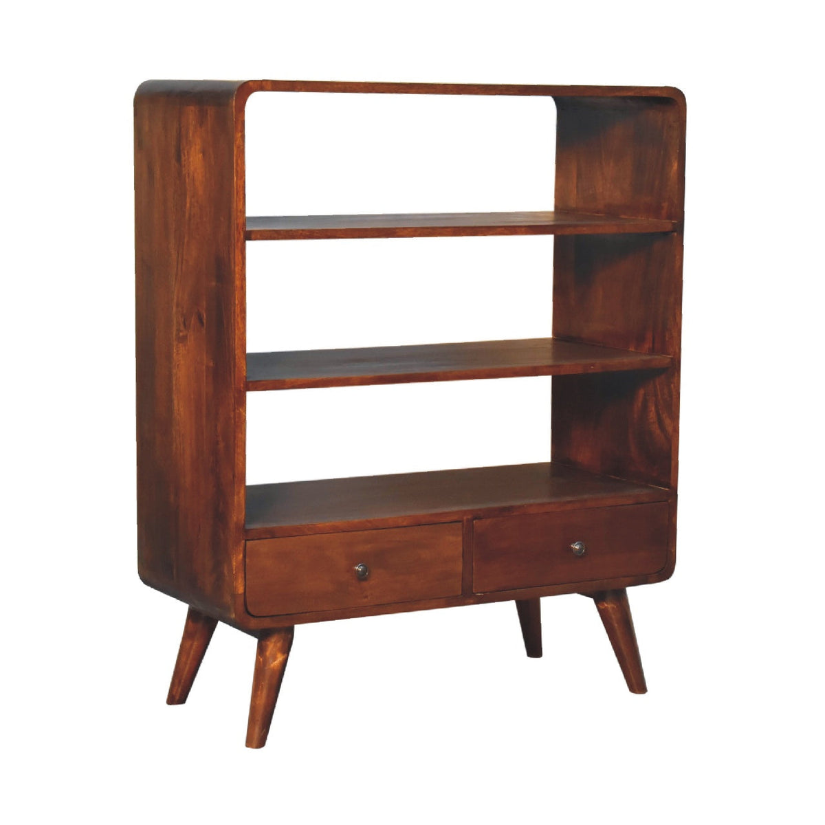 Curved Chestnut Low Bookcase Chest of Drawers