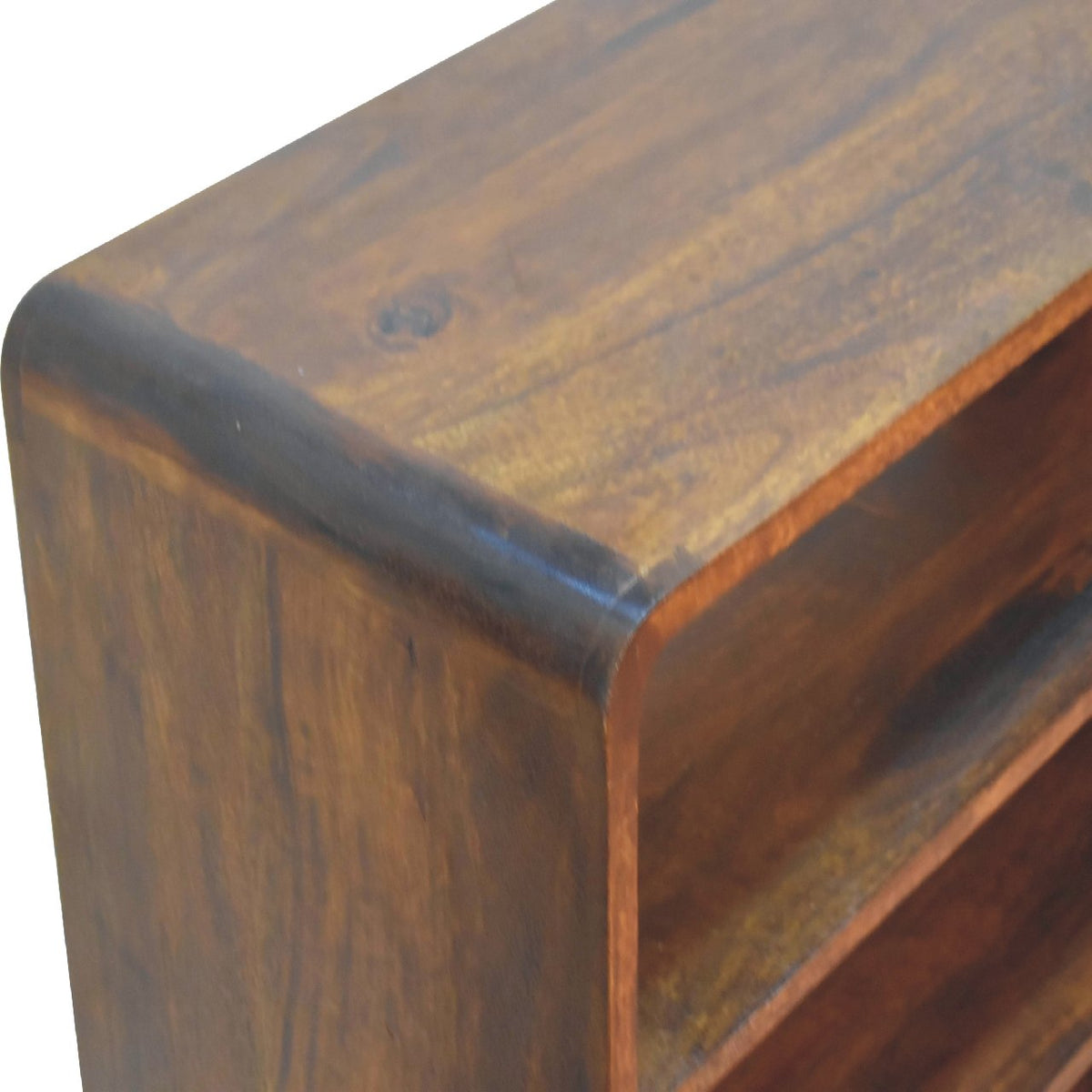 Curved Chestnut Low Bookcase Chest of Drawers
