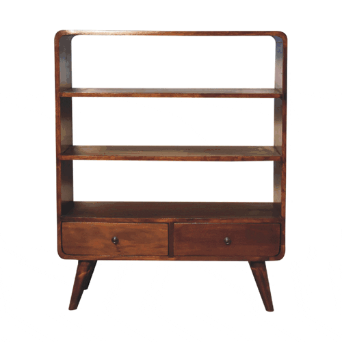 Curved Chestnut Low Bookcase Chest of Drawers