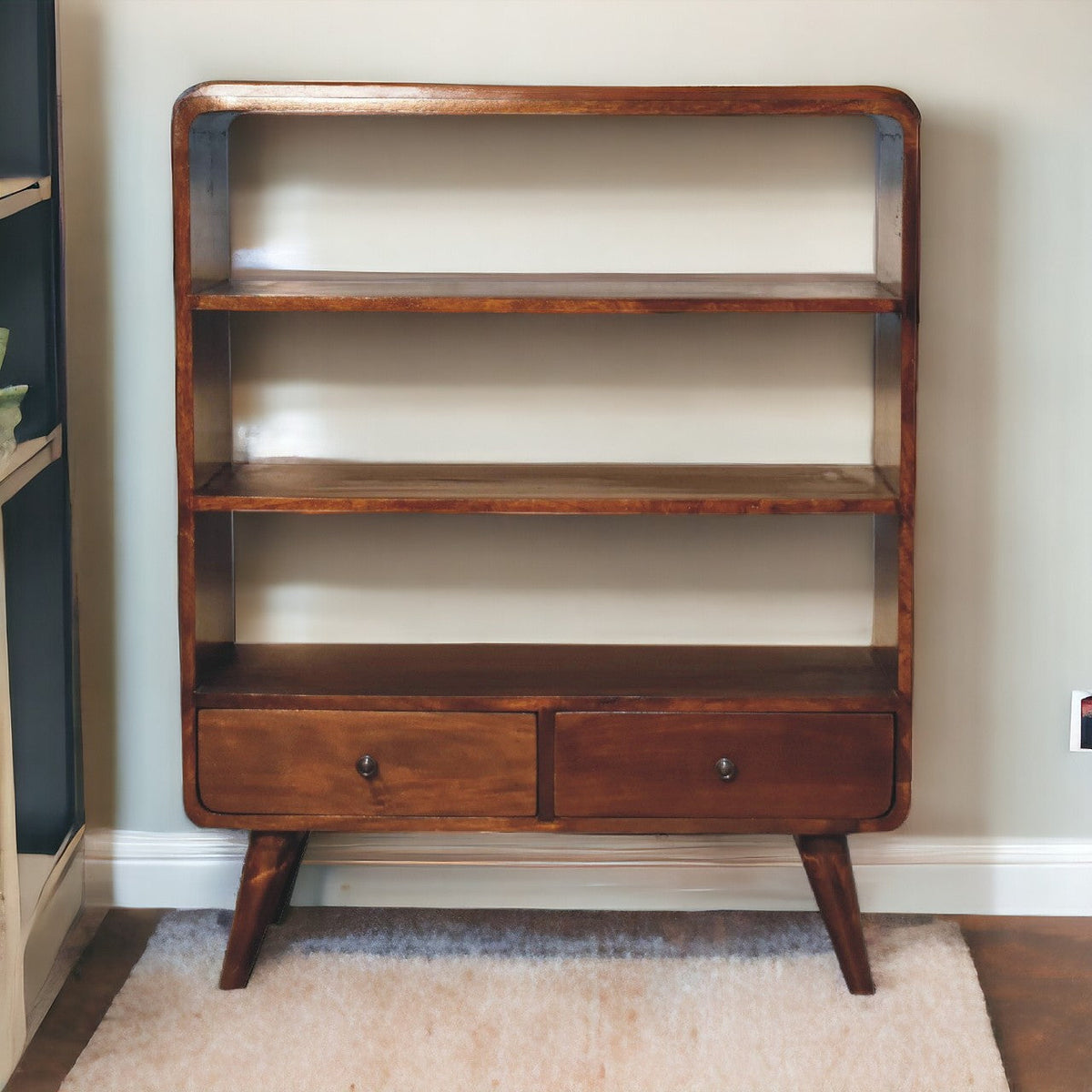 Curved Chestnut Low Bookcase Chest of Drawers