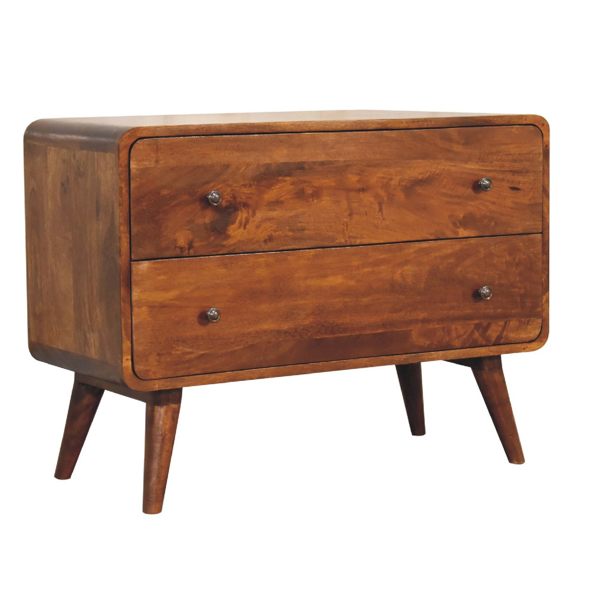 2-Drawer Curved Chestnut Chest of Drawers