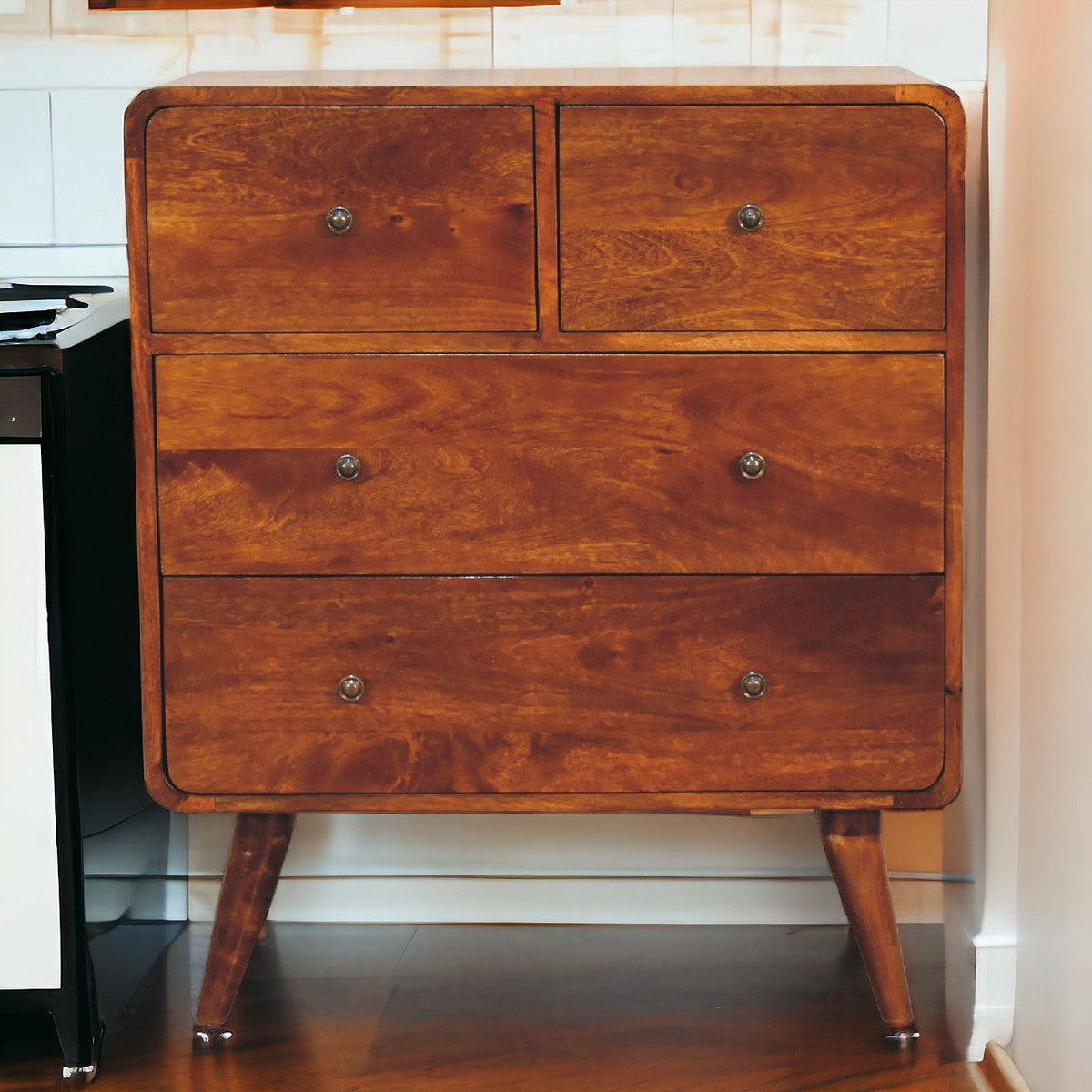 2 over 2 Curved Chesnut Chest of Drawers