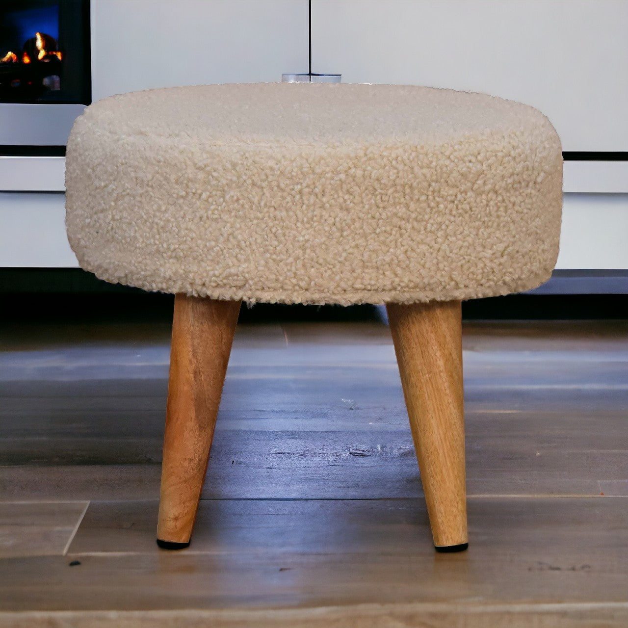 Cream Boucle Petite Footstool