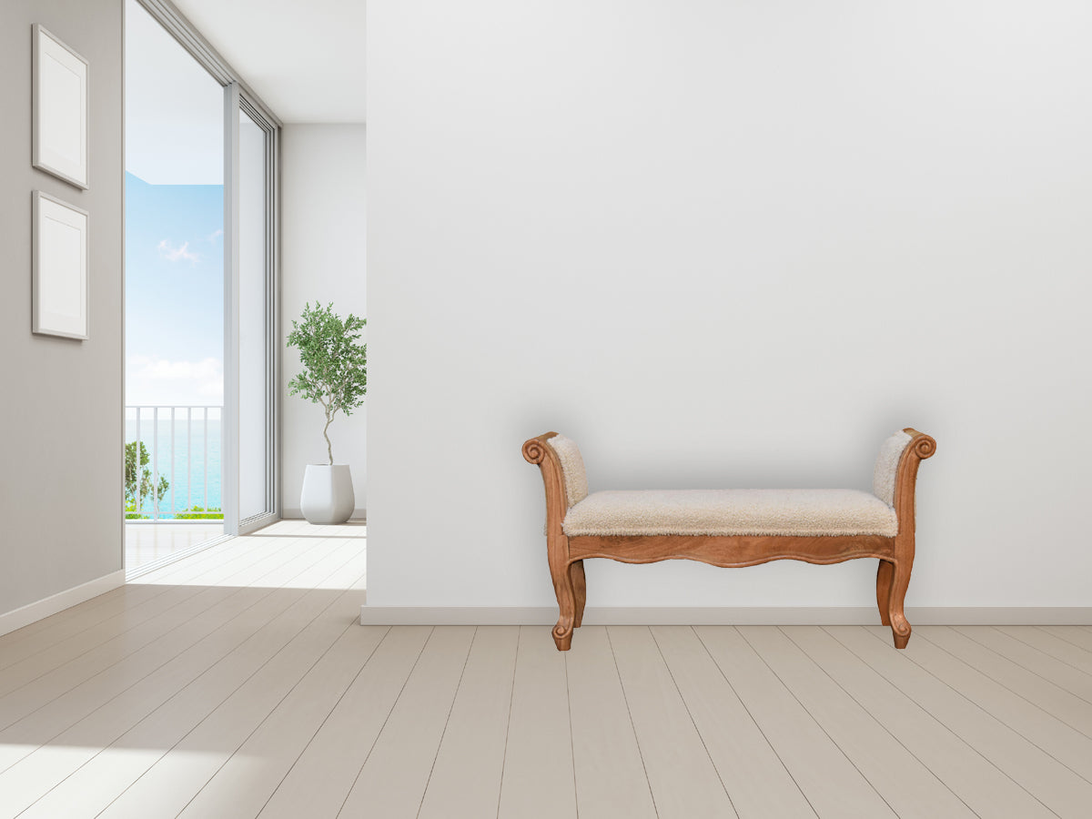 Cream Boucle French Style Bench