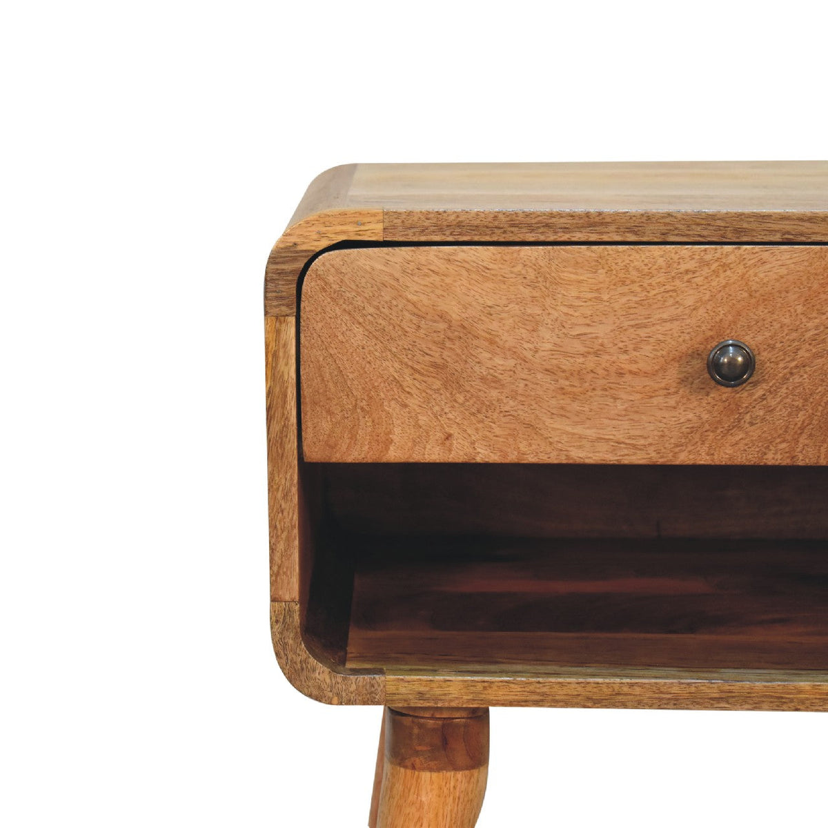 Curved Oak-ish Open Bedside Table