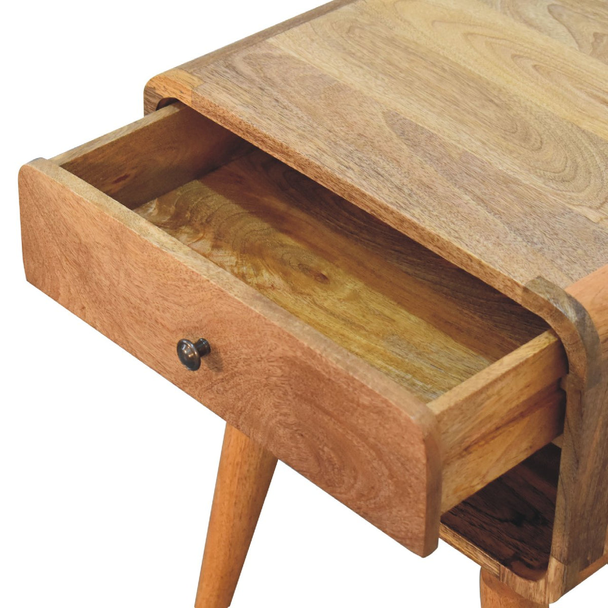 Curved Oak-ish Open Bedside Table