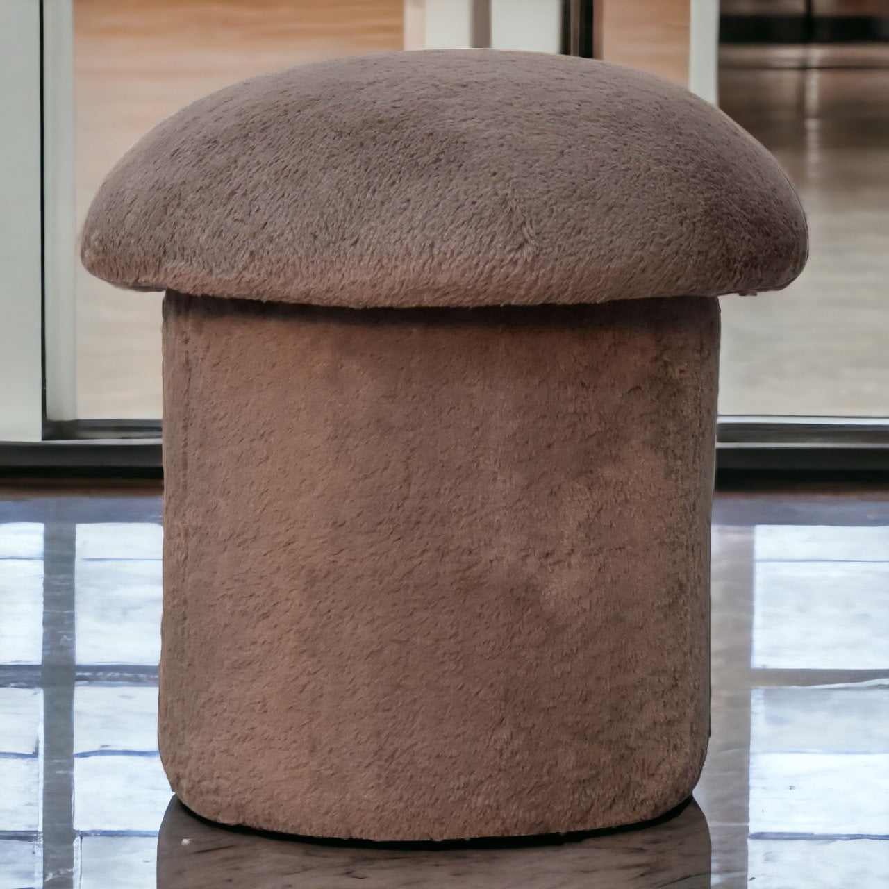 Mocha Faux Fur Mushroom Footstool