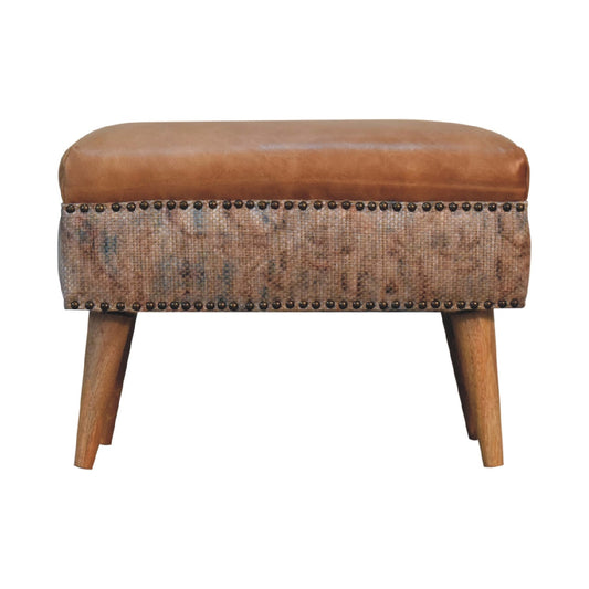 Haven Durrie Footstool with Buffalo Leather Seat