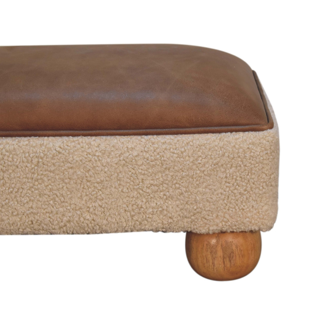 Vintage Leather Boucle Ball Footstool