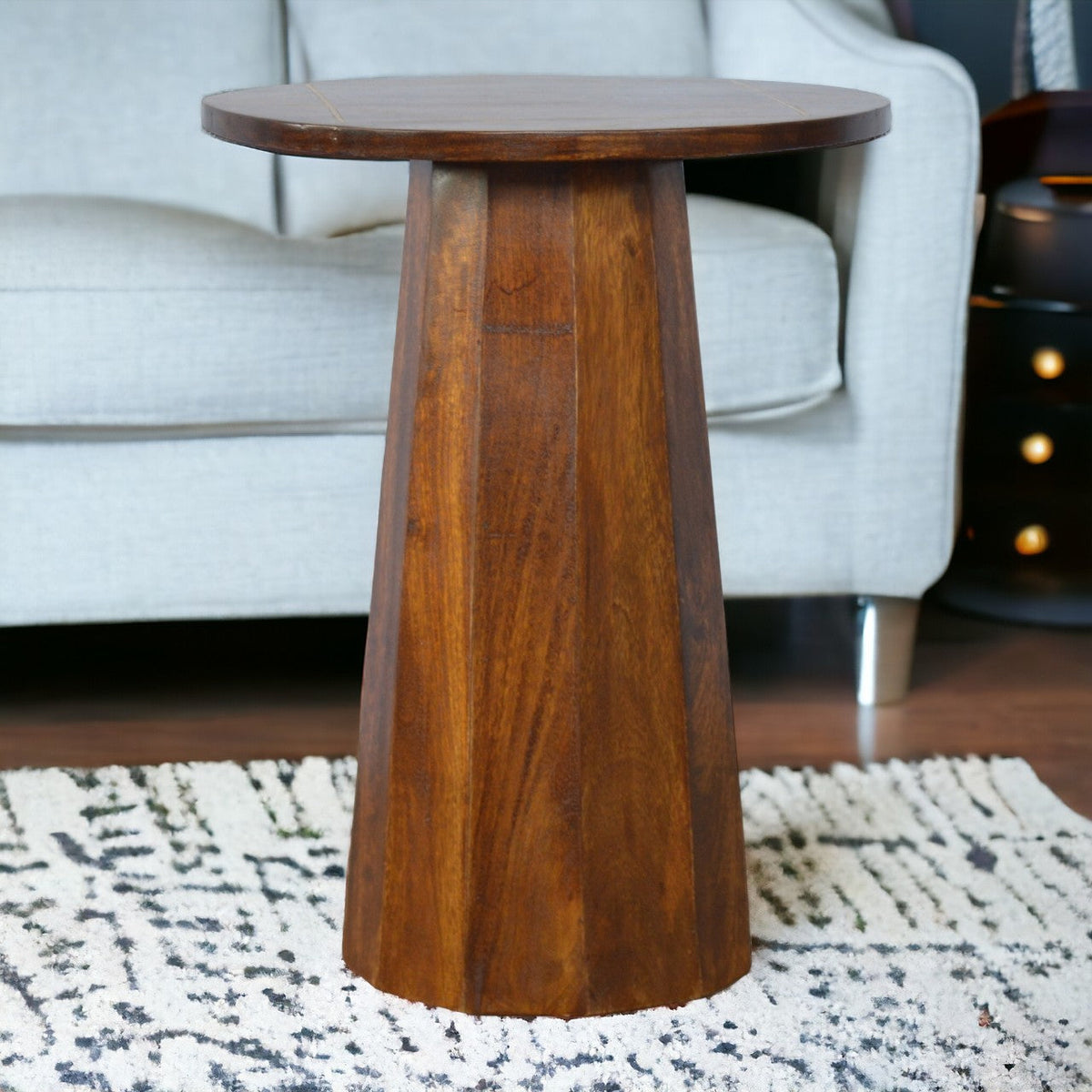 Geometric Brass Inlay End Table Accent Piece