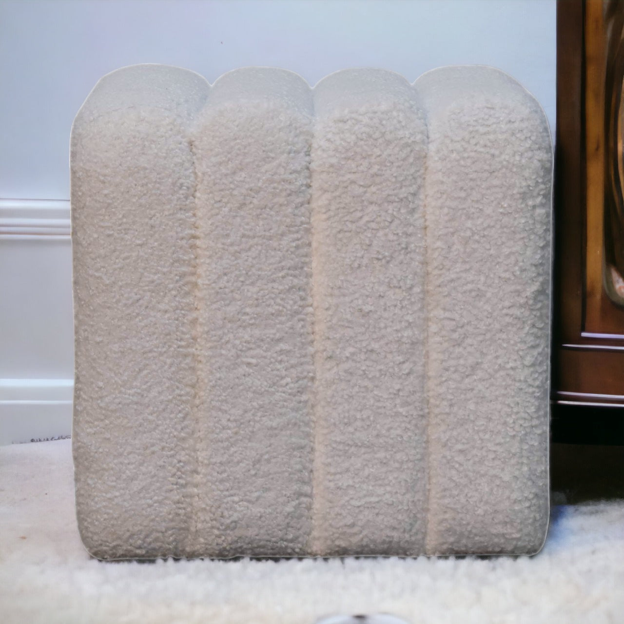 White Wavy Boucle Footstool