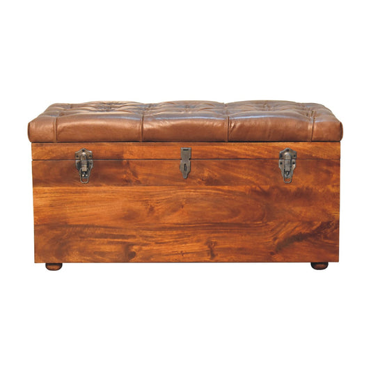 Buffalo Hide Chestnut Storage Trunk Storage Bench