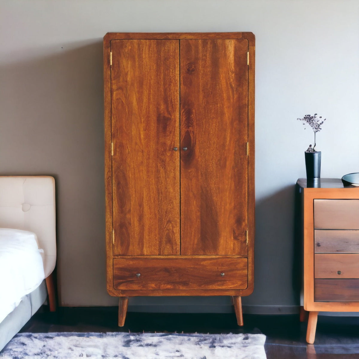 Curved Chestnut Wardrobe Chest of Drawers