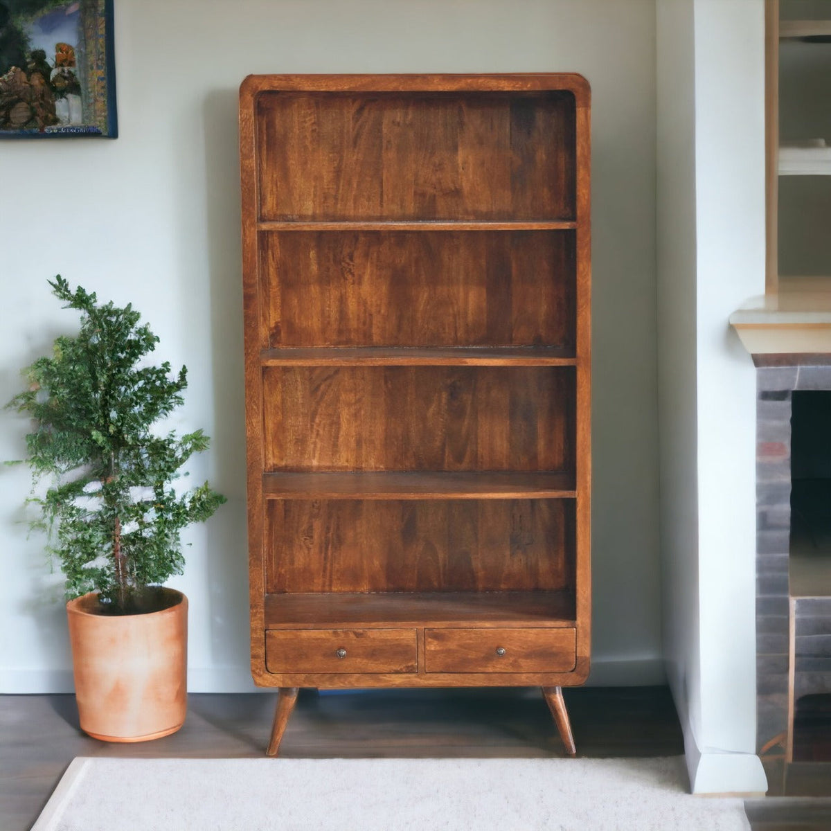 Curved Chestnut Bookcase Chest of Drawers
