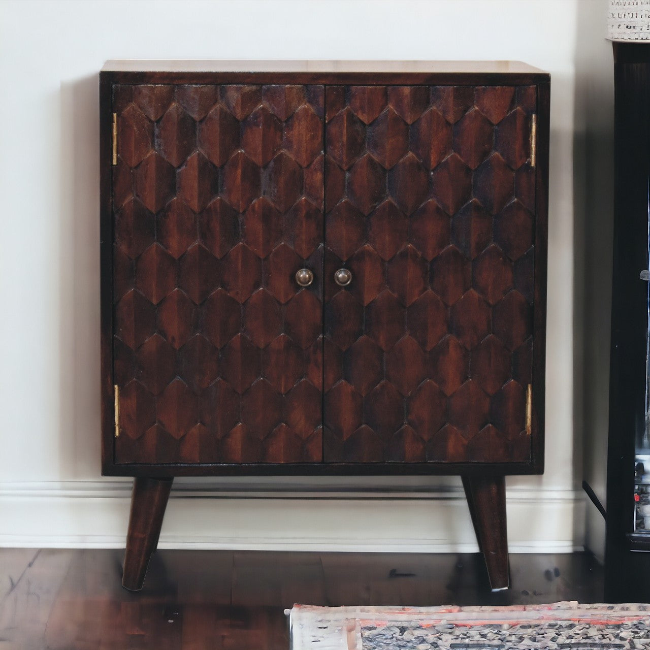 Mini Pineapple Carved Light Walnut Cabinet