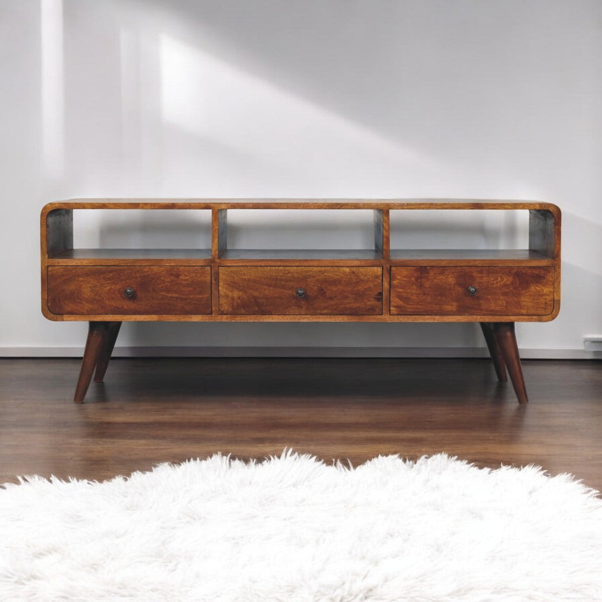 Trio Curved Chestnut Media Unit