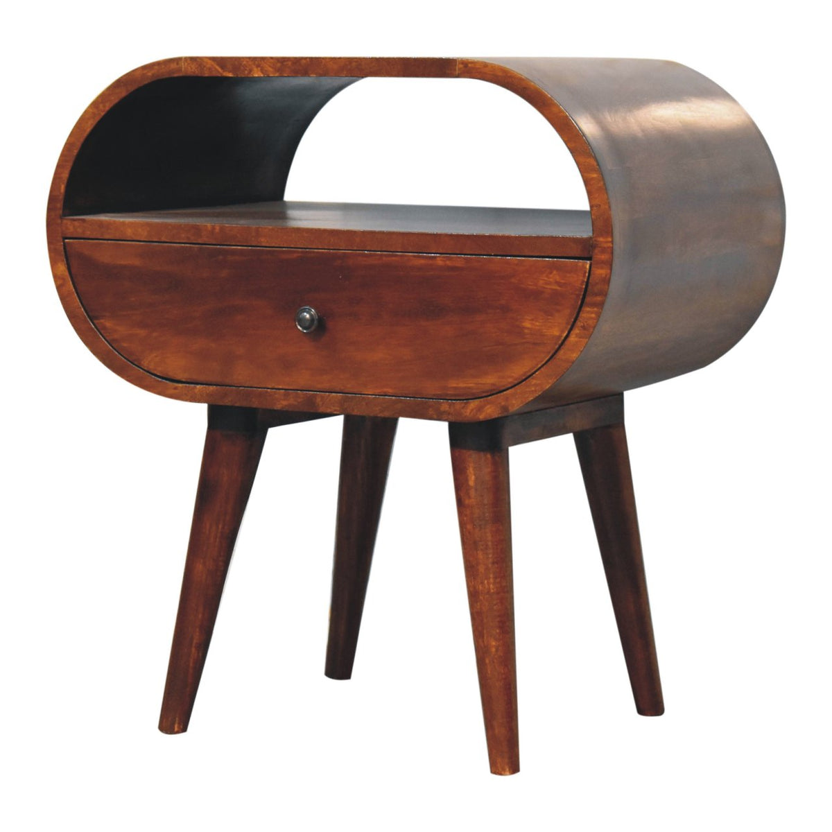 Large Chestnut Circular Open Bedside Table
