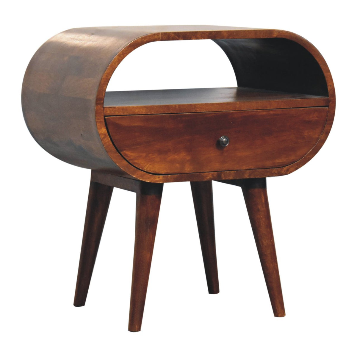 Large Chestnut Circular Open Bedside Table