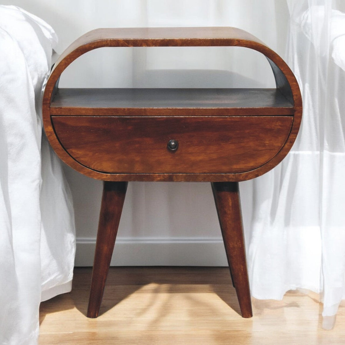 Large Chestnut Circular Open Bedside Table