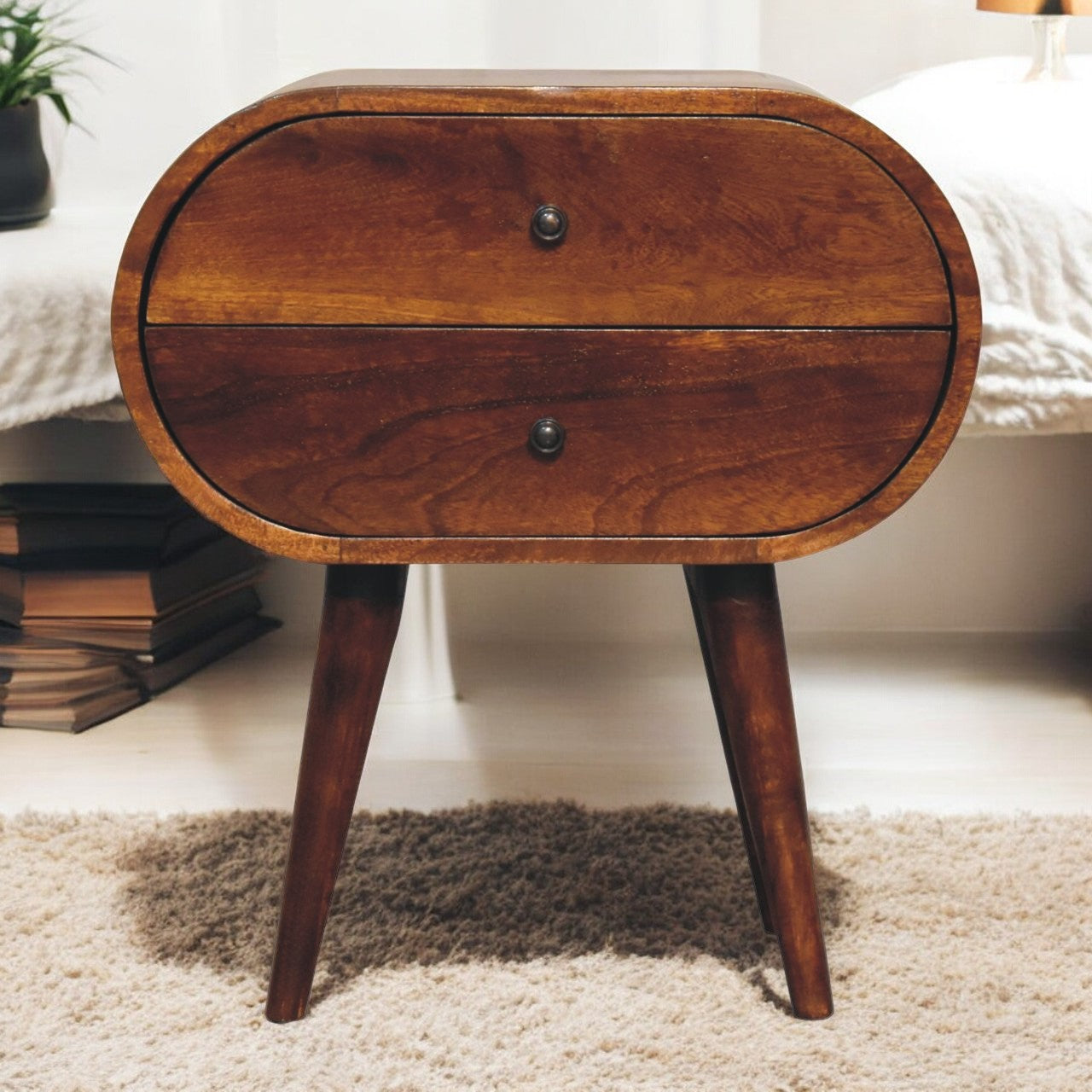 Large Chestnut Circular Bedside
