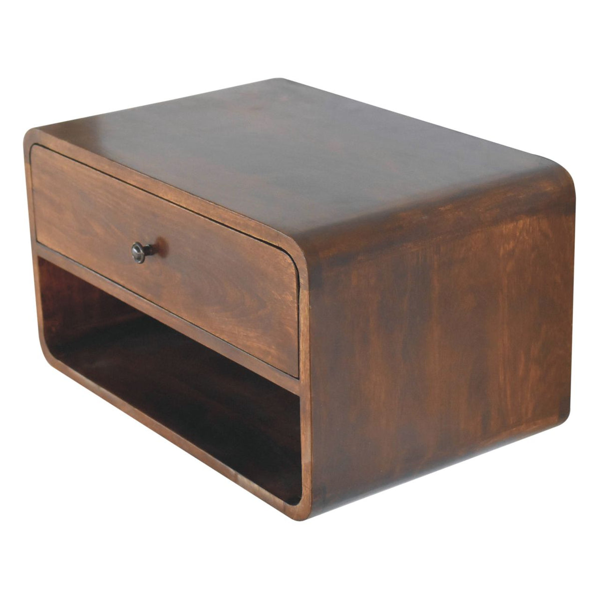 Large Chestnut Curve Floating Bedside Table